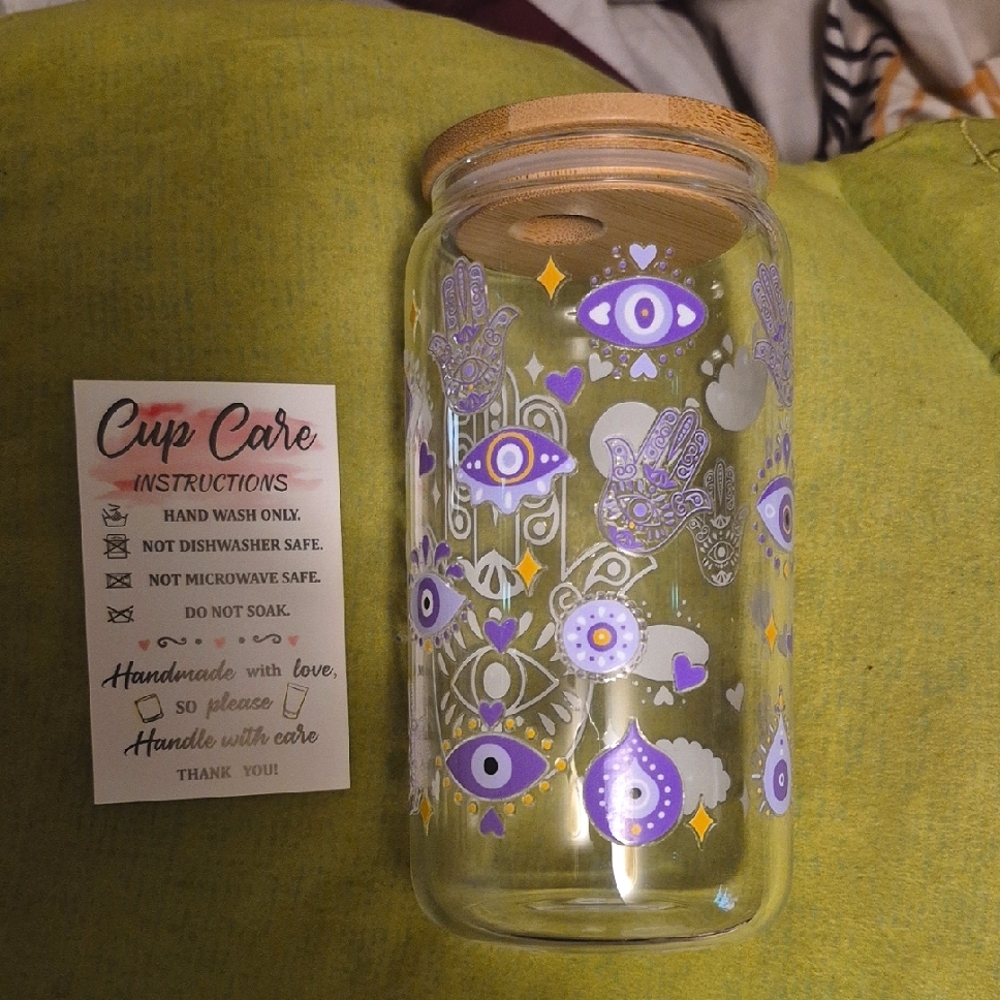 16 Oz Chakra Glass Tumbler with Purple Designs-straw Included-handmade!